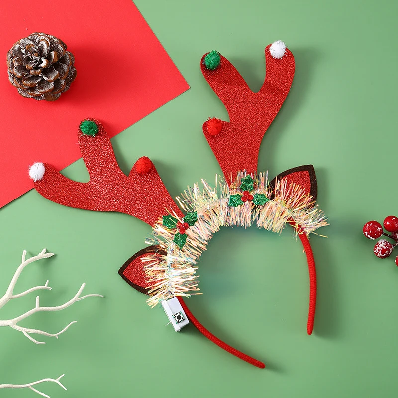 Christmas Hair Band Glowing Headband Xmas Tree Snowflake Hair Band Deer Horn Light Flashing Headwear Merry Christmas Gift