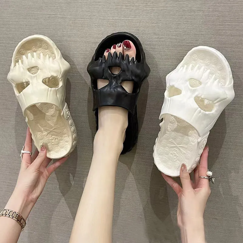 Skull Design Halloween Slippers Bathroom Indoor Outdoor Funny Slides Beach Shoes