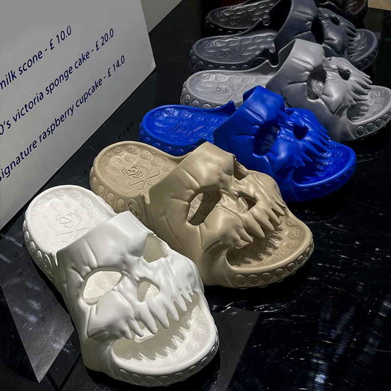 Skull Design Halloween Slippers Bathroom Indoor Outdoor Funny Slides Beach Shoes