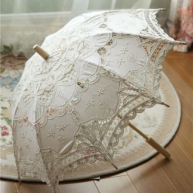 Women's Vintage Lace Court Long Handle Craft Parasol