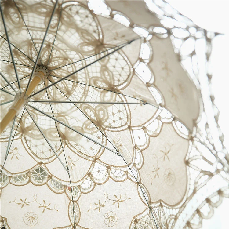 Women's Vintage Lace Court Long Handle Craft Parasol