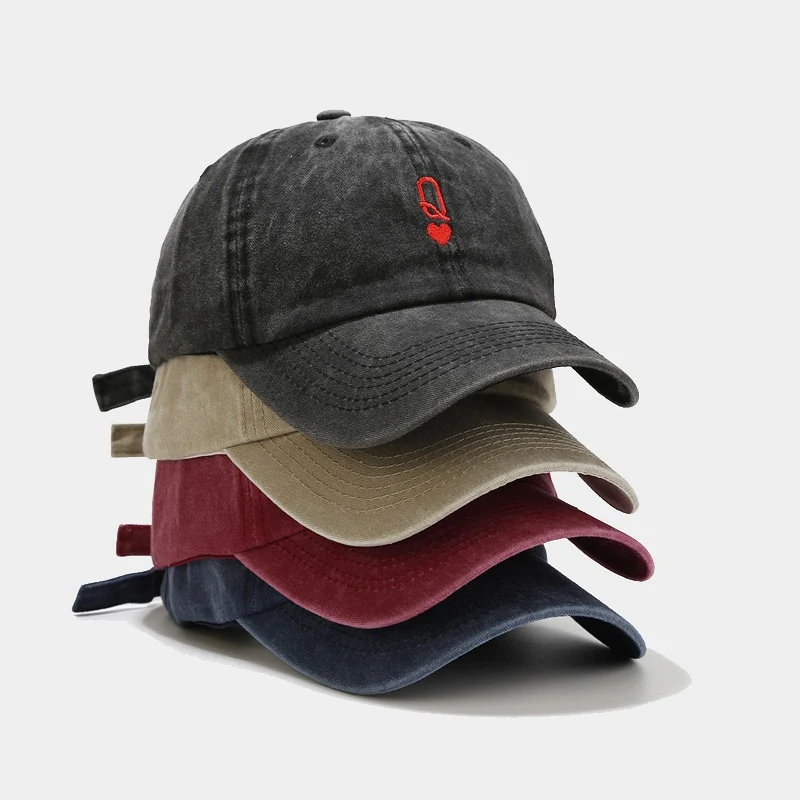 King of Hearts Queen of Hearts Washed-out Vintage Matching Baseball Caps