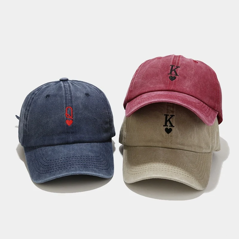 King of Hearts Queen of Hearts Washed-out Vintage Matching Baseball Caps