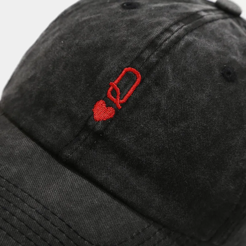 King of Hearts Queen of Hearts Washed-out Vintage Matching Baseball Caps