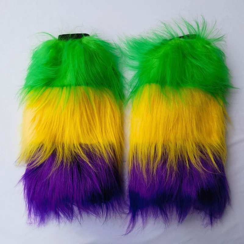 Mardi Gras Carnival Long Hair Fuzzy Leg Warmers