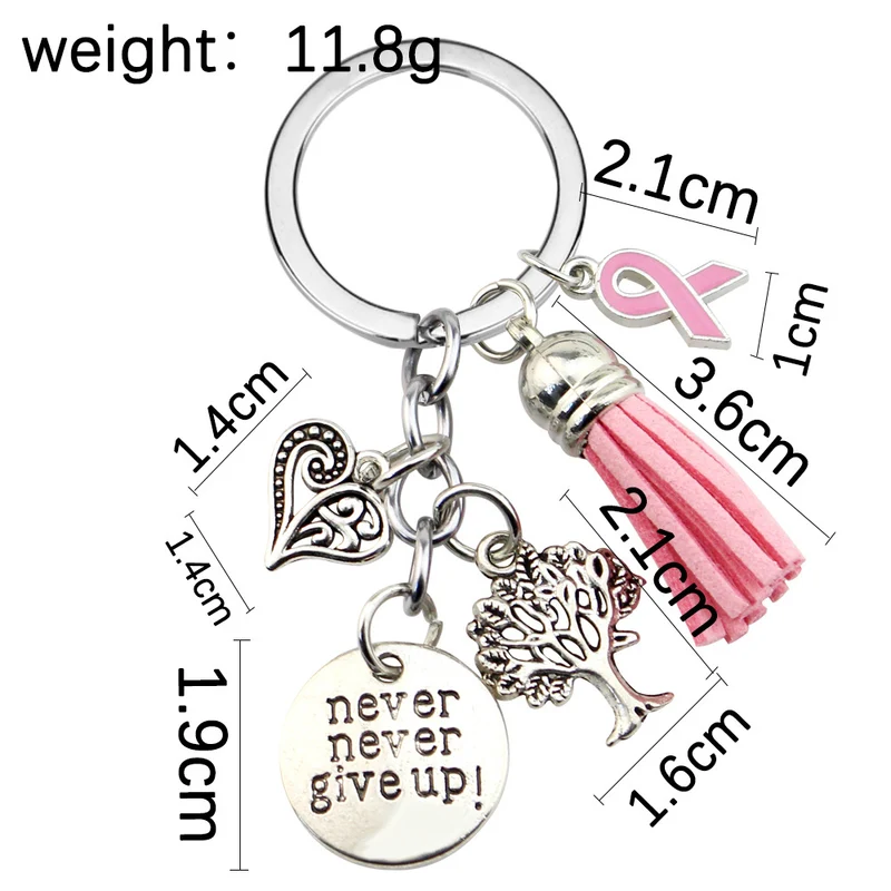 Breast Cancer Awareness Ribbon Tassel Never Give Up Love Tree Keychain
