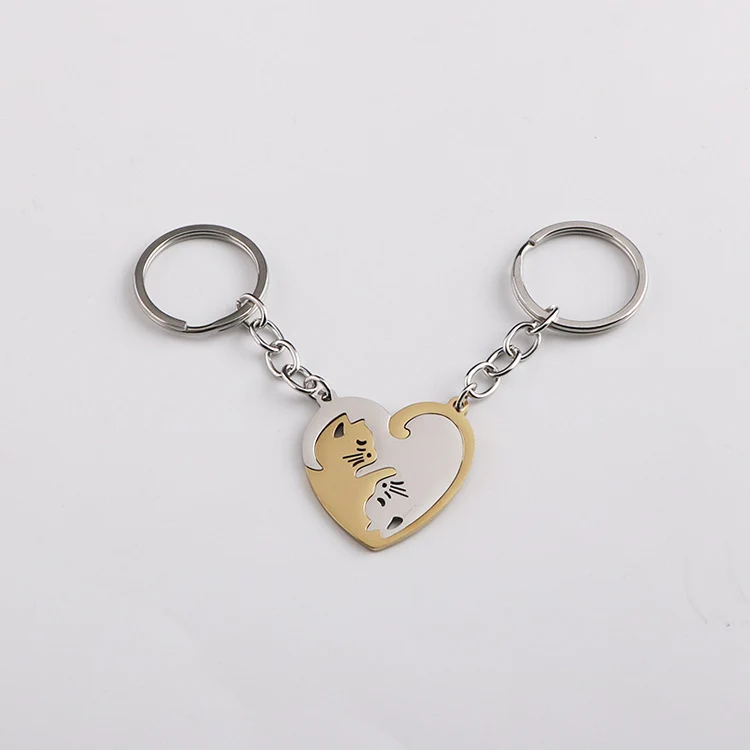 Shaped Stitching Love Cat Keychain Pendant