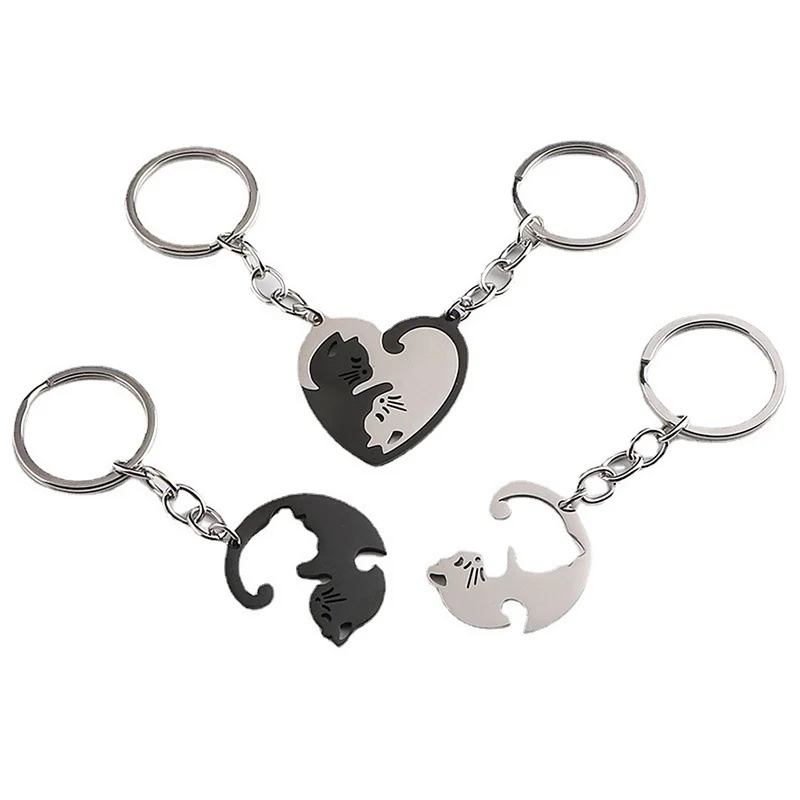 Shaped Stitching Love Cat Keychain Pendant