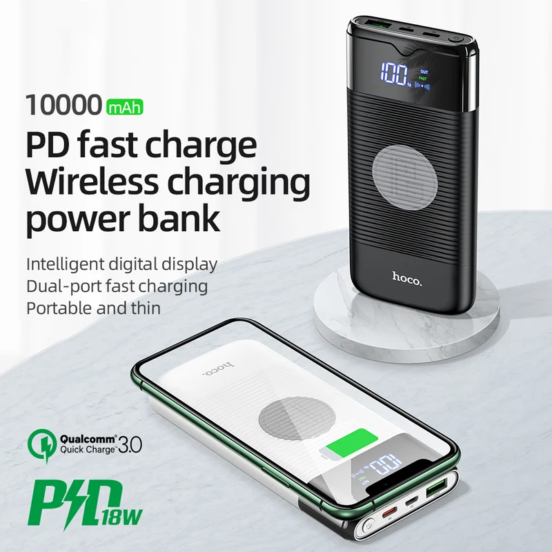 Power Bank 10000mAh Wireless Charger Power Bank PD QC3.0 18W Fast Charging USB Power Bank External Battery