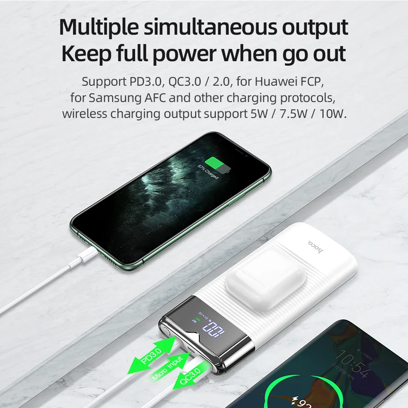 Power Bank 10000mAh Wireless Charger Power Bank PD QC3.0 18W Fast Charging USB Power Bank External Battery