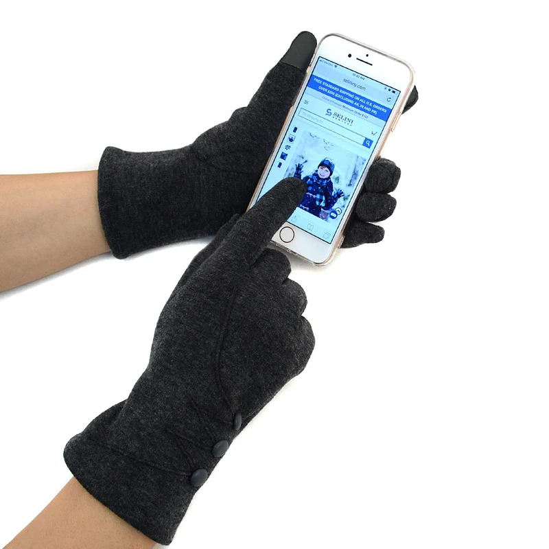 Stylish Touch Screen Gloves with Button Accent
