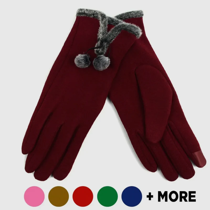 Stylish Touch Screen Gloves With Fur Trim & Fleece