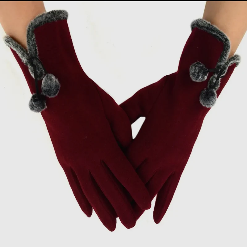 Stylish Touch Screen Gloves With Fur Trim & Fleece