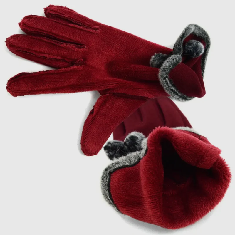 Stylish Touch Screen Gloves With Fur Trim & Fleece