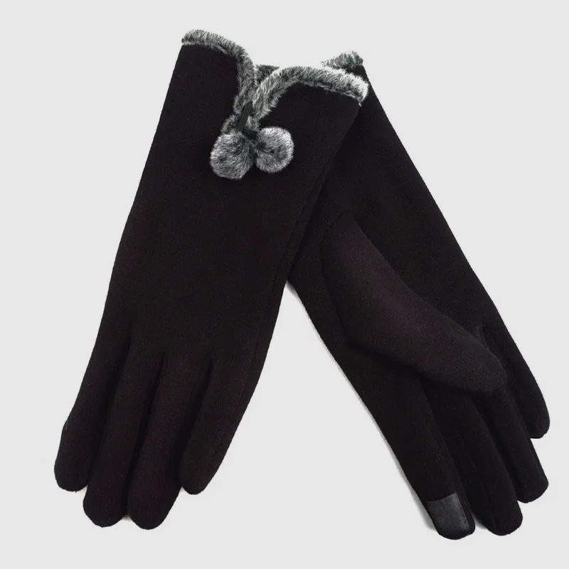 Stylish Touch Screen Gloves With Fur Trim & Fleece