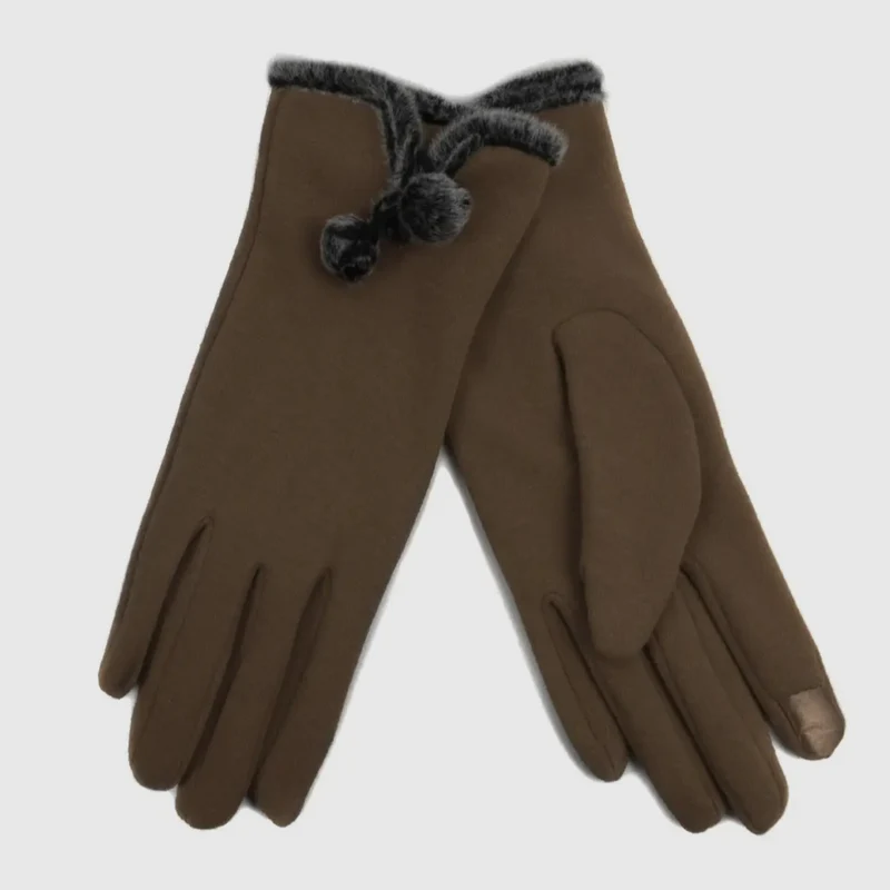 Stylish Touch Screen Gloves With Fur Trim & Fleece