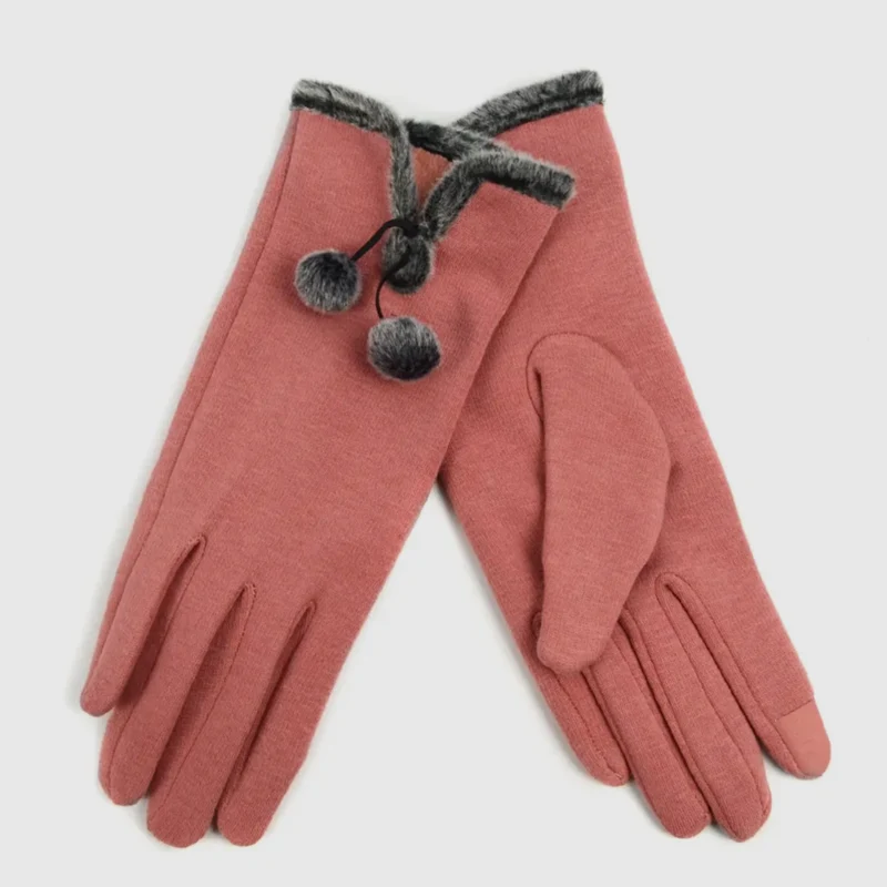 Stylish Touch Screen Gloves With Fur Trim & Fleece
