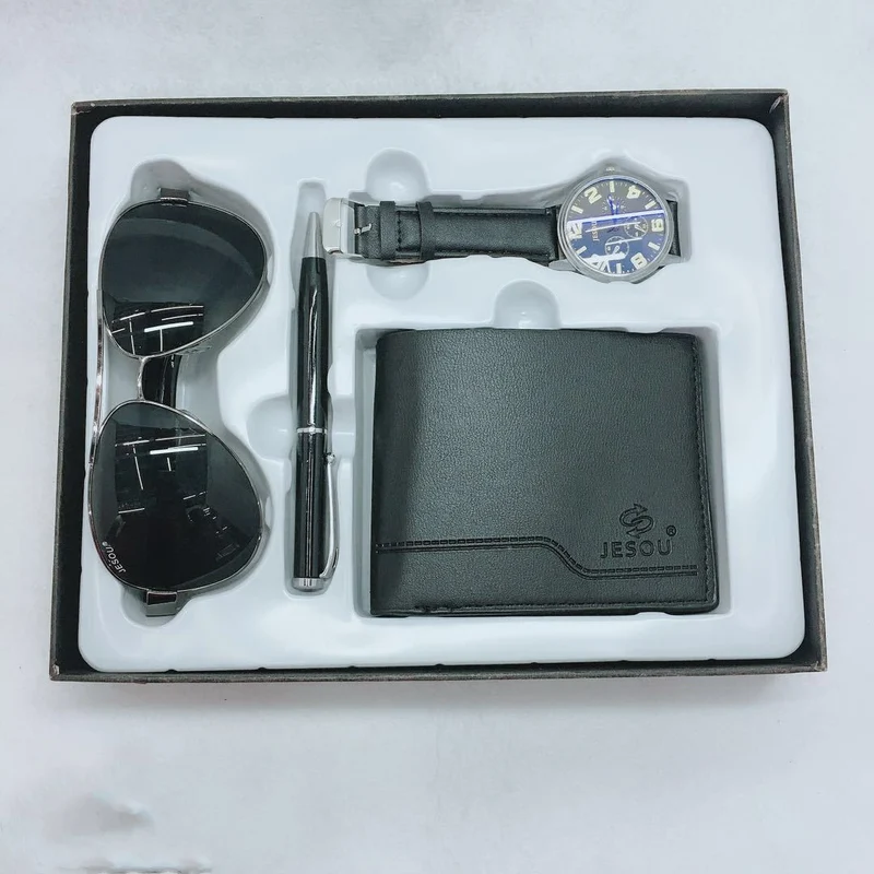 Business Gift Set Fashion Glasses Quartz Watch Multi-Card Wallet