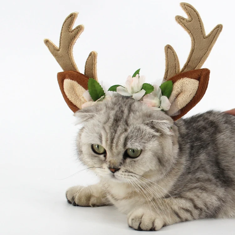 Antlers Pet Cat Dog Floral Headband