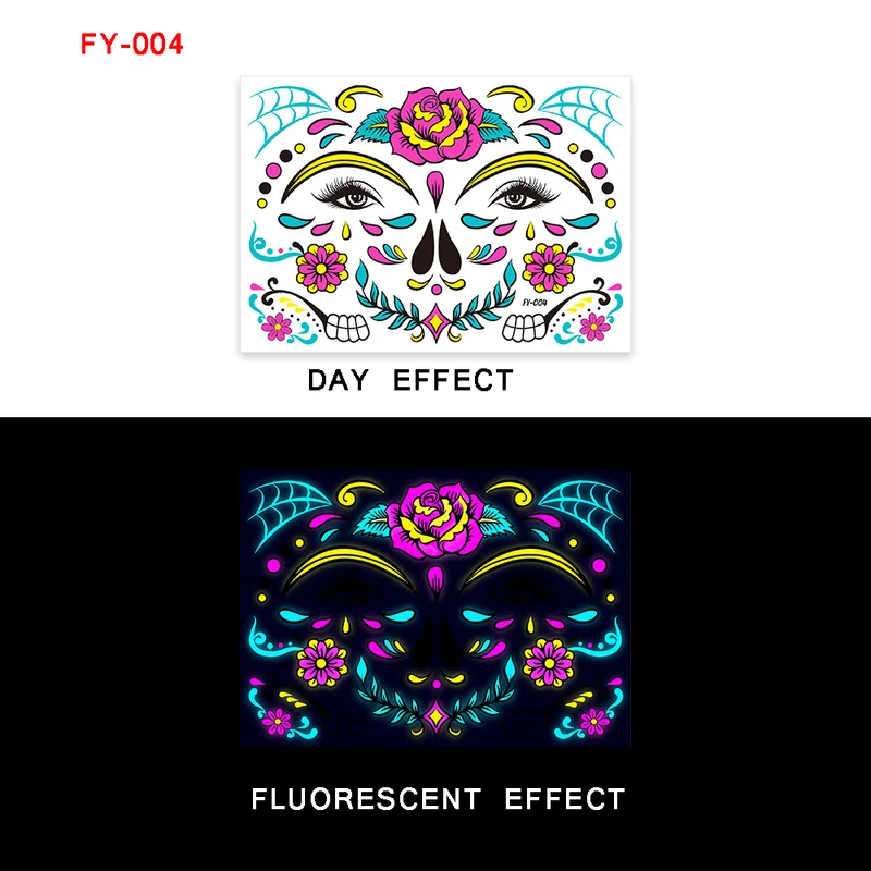 Sugar Skull Day of the Dead Neon Face Tattoo Stickers
