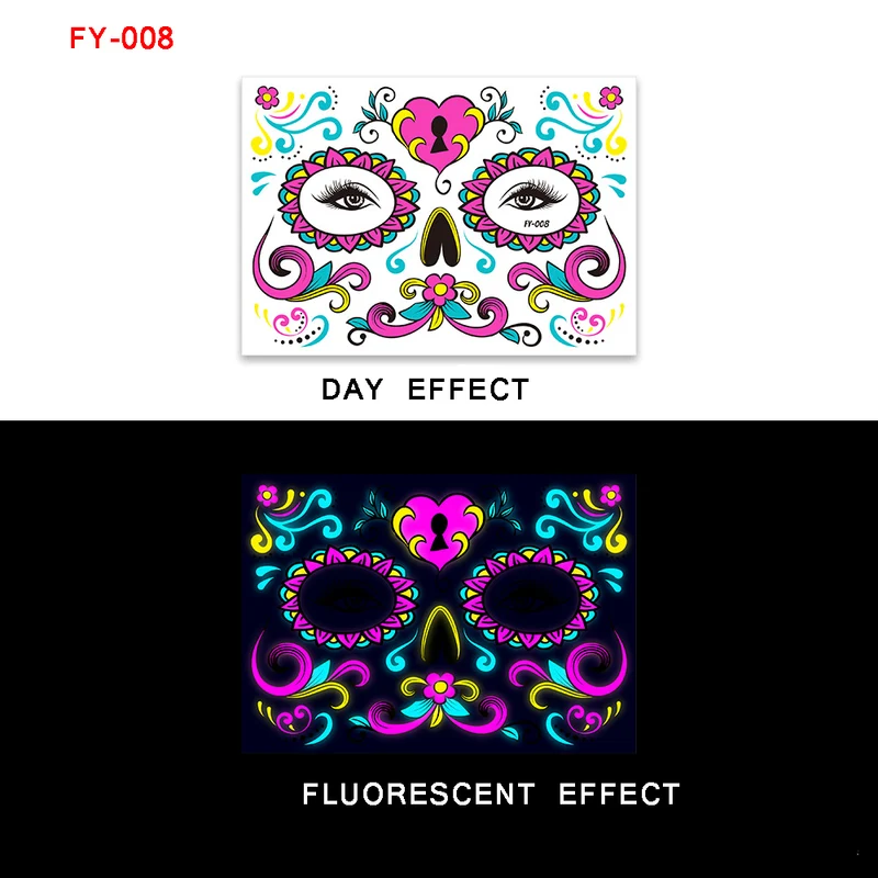 Sugar Skull Day of the Dead Neon Face Tattoo Stickers