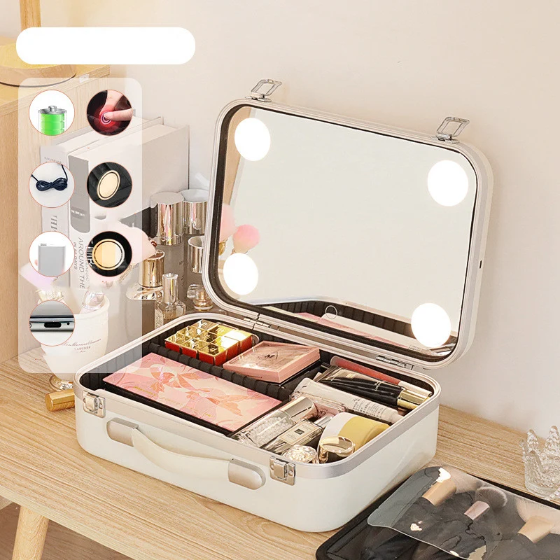 Fashionable Large Capacity Cosmetic Case With Mirror and Light