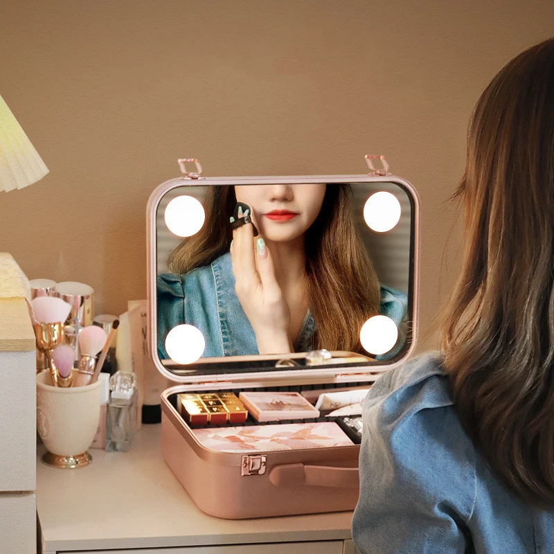 Fashionable Large Capacity Cosmetic Case With Mirror and Light