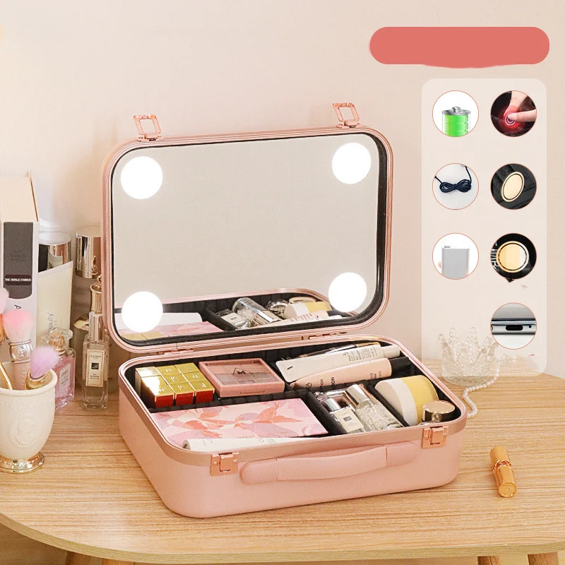 Fashionable Large Capacity Cosmetic Case With Mirror and Light