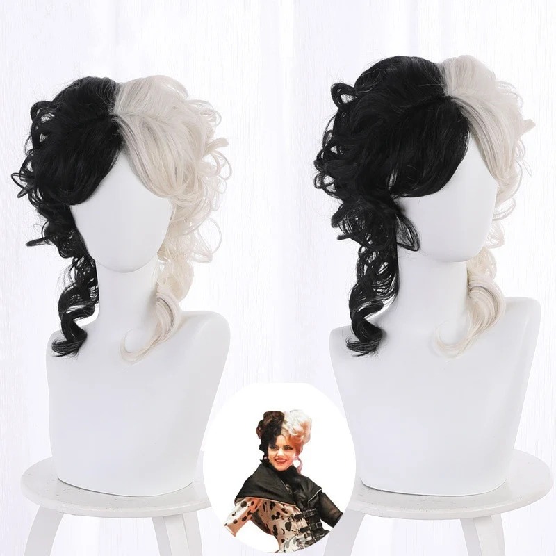Black And White Witch Center Point Bangs Cos Short Curly Wig