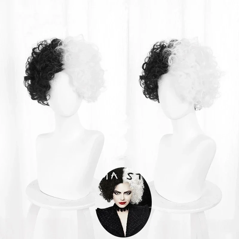 Black And White Witch Center Point Bangs Cos Short Curly Wig