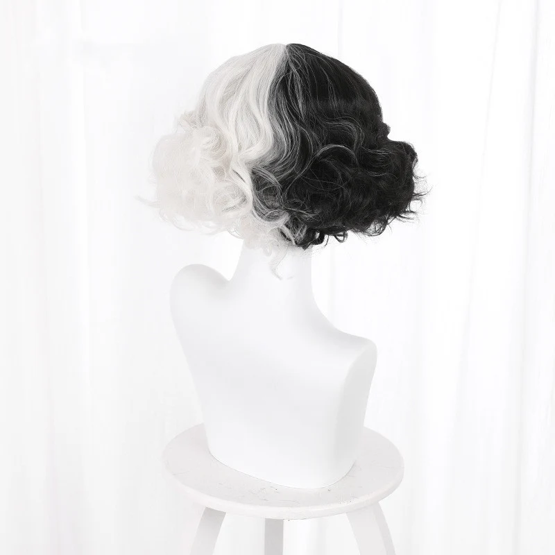 Black And White Witch Center Point Bangs Cos Short Curly Wig