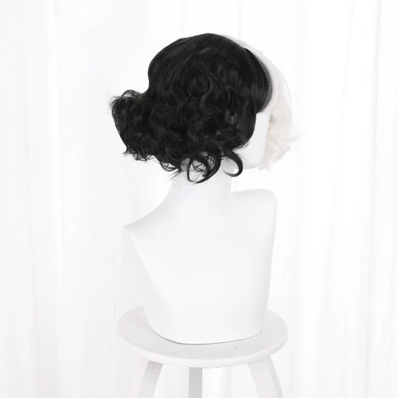 Black And White Witch Center Point Bangs Cos Short Curly Wig