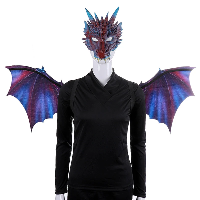 Cos Head Cover Men Non Woven Dragon Mask Wings Suit