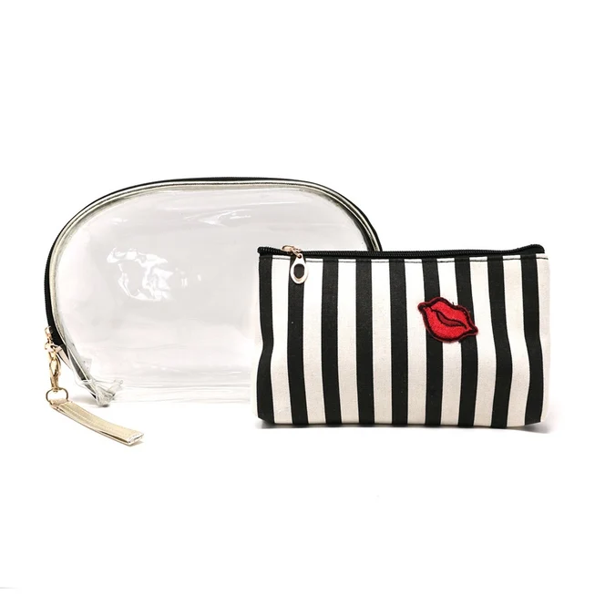 Stripe Lips Cosmetic Bag Set (2 Pcs)