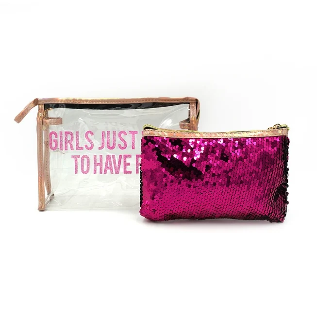 Girls Sequin Cosmetic Bag Set (2 Pcs)