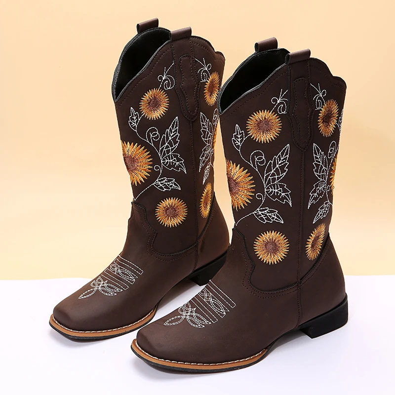 Sunflower Embroidered Cowboy Boots