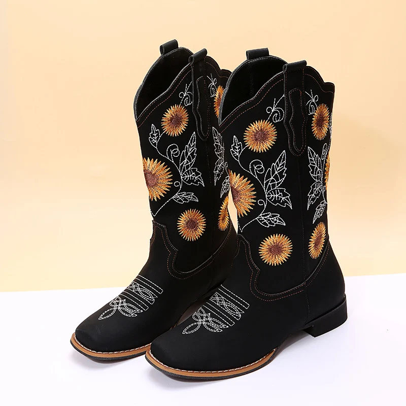 Sunflower Embroidered Cowboy Boots