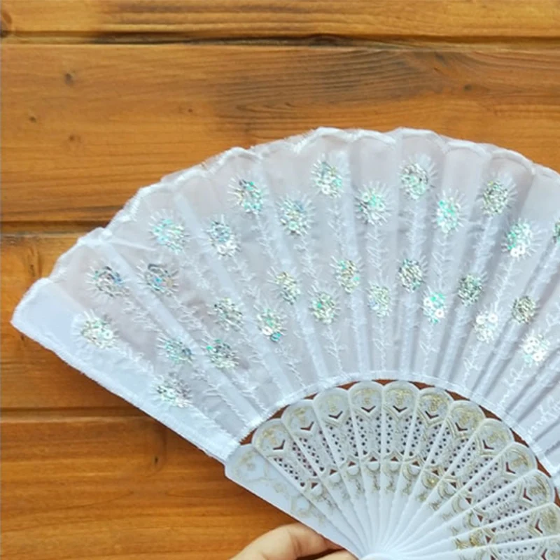 Chinese Style Peacock Tail Sequin Dance Folding Fan