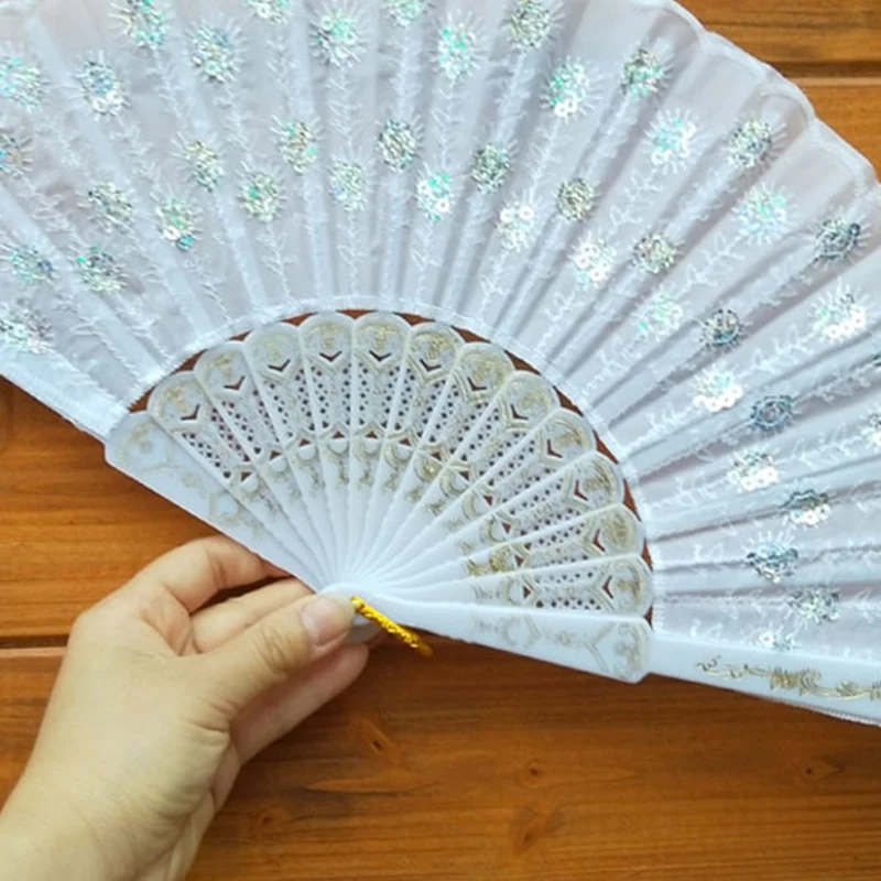Chinese Style Peacock Tail Sequin Dance Folding Fan