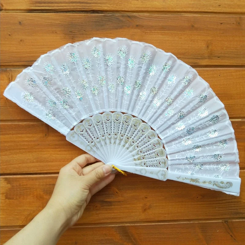Chinese Style Peacock Tail Sequin Dance Folding Fan