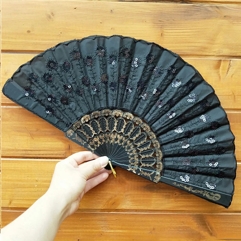 Chinese Style Peacock Tail Sequin Dance Folding Fan