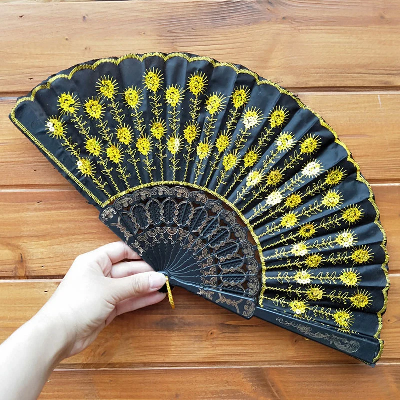 Chinese Style Peacock Tail Sequin Dance Folding Fan