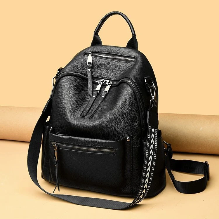 Top Layer Cowhide Backpack Girl Travel Large Capacity Schoolbag College Style Fashion All-matching