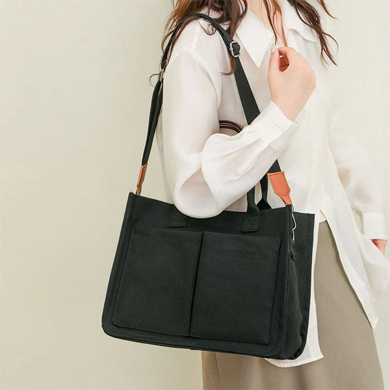 Large Capacity Canvas Tote Bags For Women Work Commuting Carrying Bag College Style Student Outfit Book Shoulder Shopper Bag