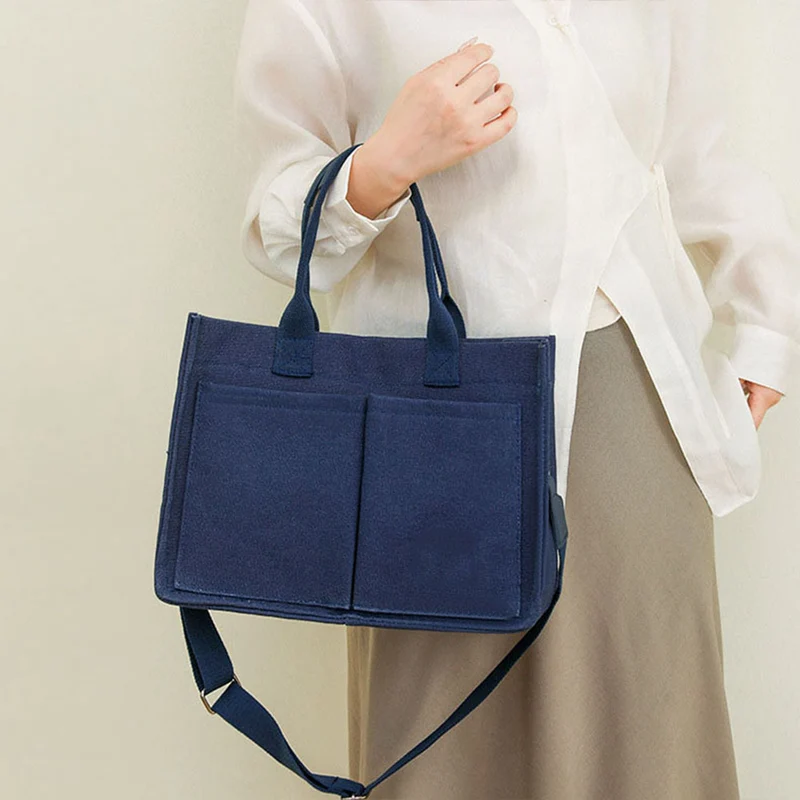 Large Capacity Canvas Tote Bags For Women Work Commuting Carrying Bag College Style Student Outfit Book Shoulder Shopper Bag
