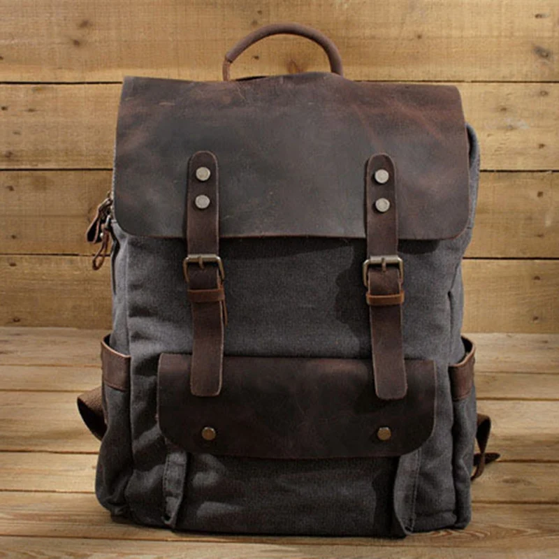 Unisex College Vintage Canvas Leather Backpack