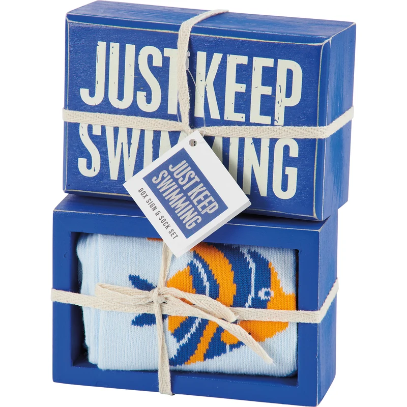 Just Keep Swimming - Box Sign And Sock Set