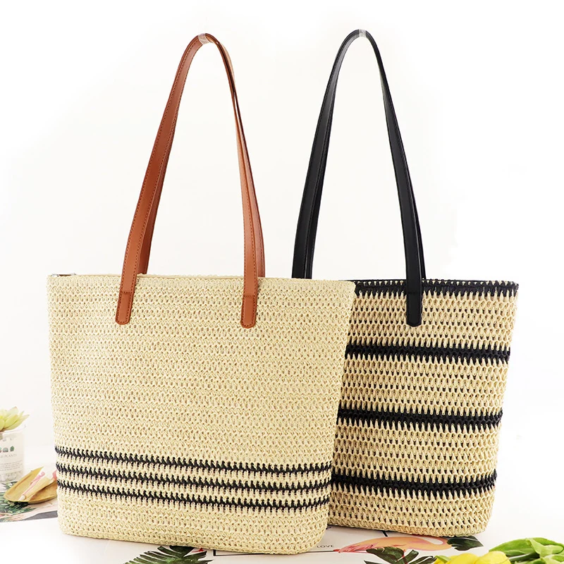 Striped Large Capacity Casual Handbag Summer Straw Tote Bags