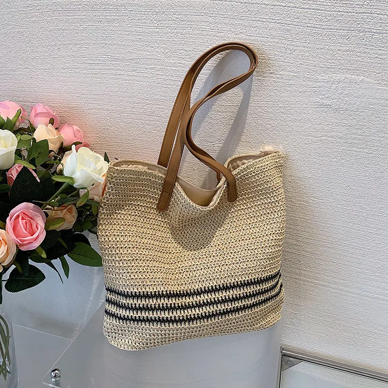 Striped Large Capacity Casual Handbag Summer Straw Tote Bags