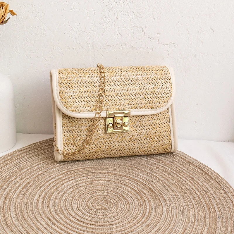 Straw Summer Handbag with Chain Strap